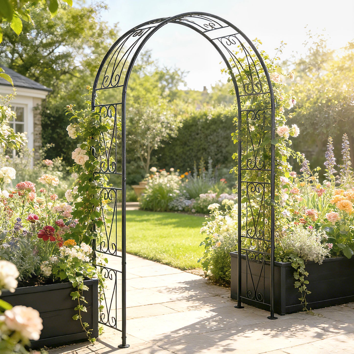 Garden Arch, Arbour Trellis for Climbing Plants, Rose Arch for Wedding Garden Decoration, 155 x 40 x 246 cm, Black