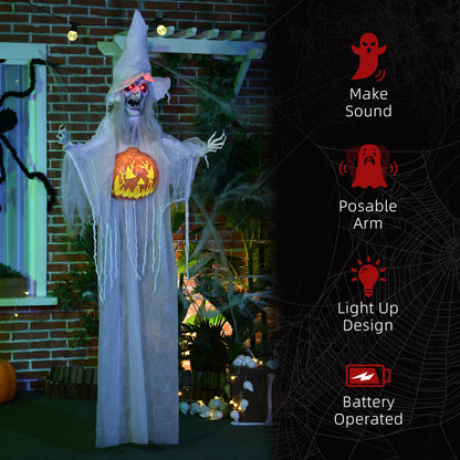6ft Outdoor Halloween Decoration Witch with Pumpkin, Hanging Skeleton Witch Prop Life Size with Sound and Motion Activated