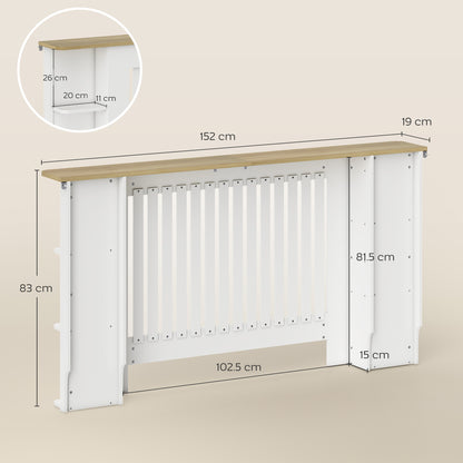 Radiator Cover with Open Storage Shelves, Vertical Slatted Cabinet Shelf Heater Cover for Living Room, Hallway, Large, White