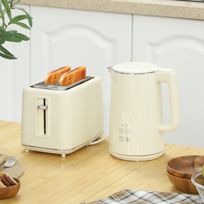Digital Stainless Steel Kettle and Toaster Set, 1.5L 3000W Fast Boil Kettle, 2 Slice Toaster with 7 Level Browning Controls