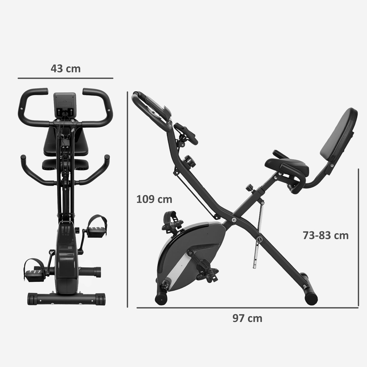 Five-in-one Foldable Exercise Bike, Stationary Bike with Arm Workout Bands, LDC Monitor, Phone Holder, Black