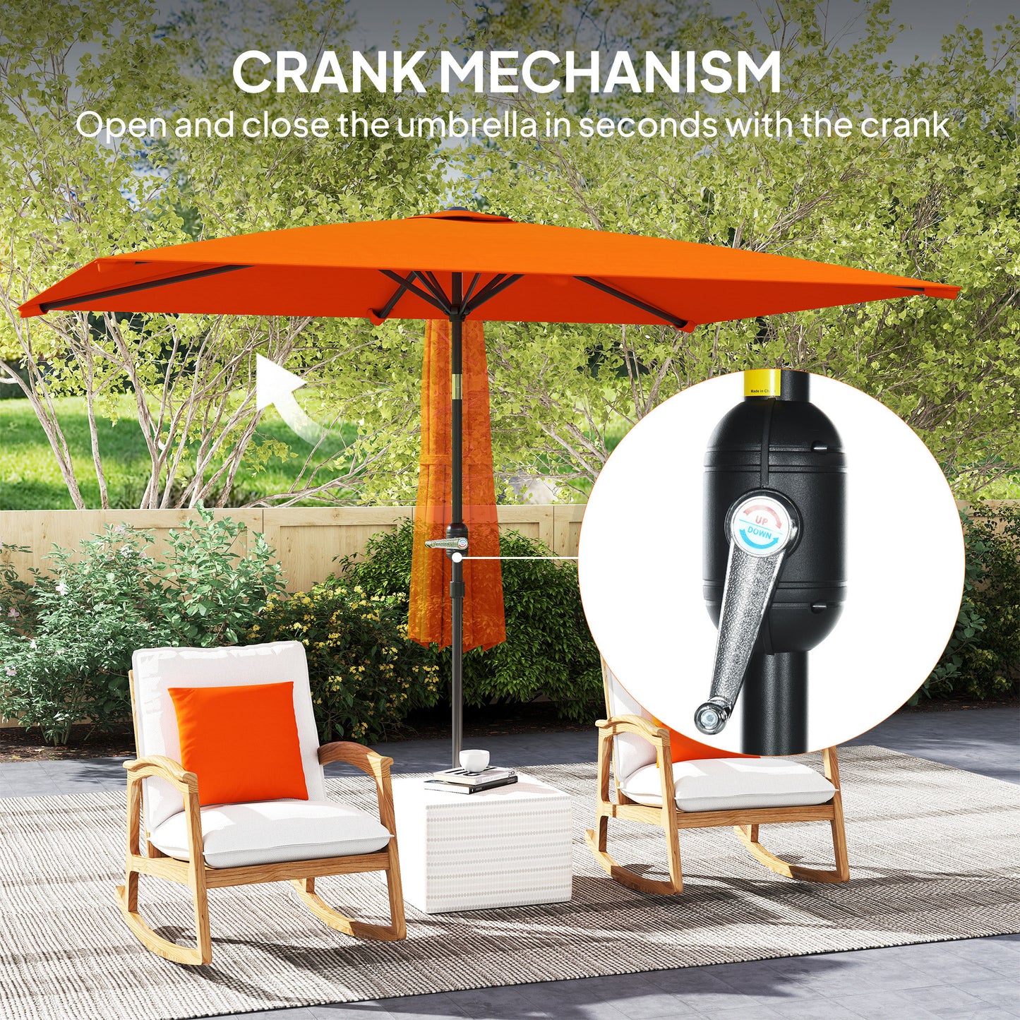 3x2m Garden Parasol Umbrella with Aluminium Pole, Tilt and Crank, Rectangular Outdoor Table Parasol Sun Shade for Patio