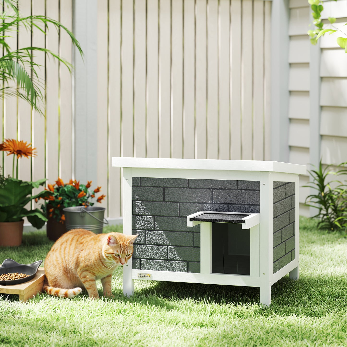 Outdoor Cat House Insulated with Openable Roof, Weatherproof Feral Cat Shelter for Rabbits, Cats, Grey