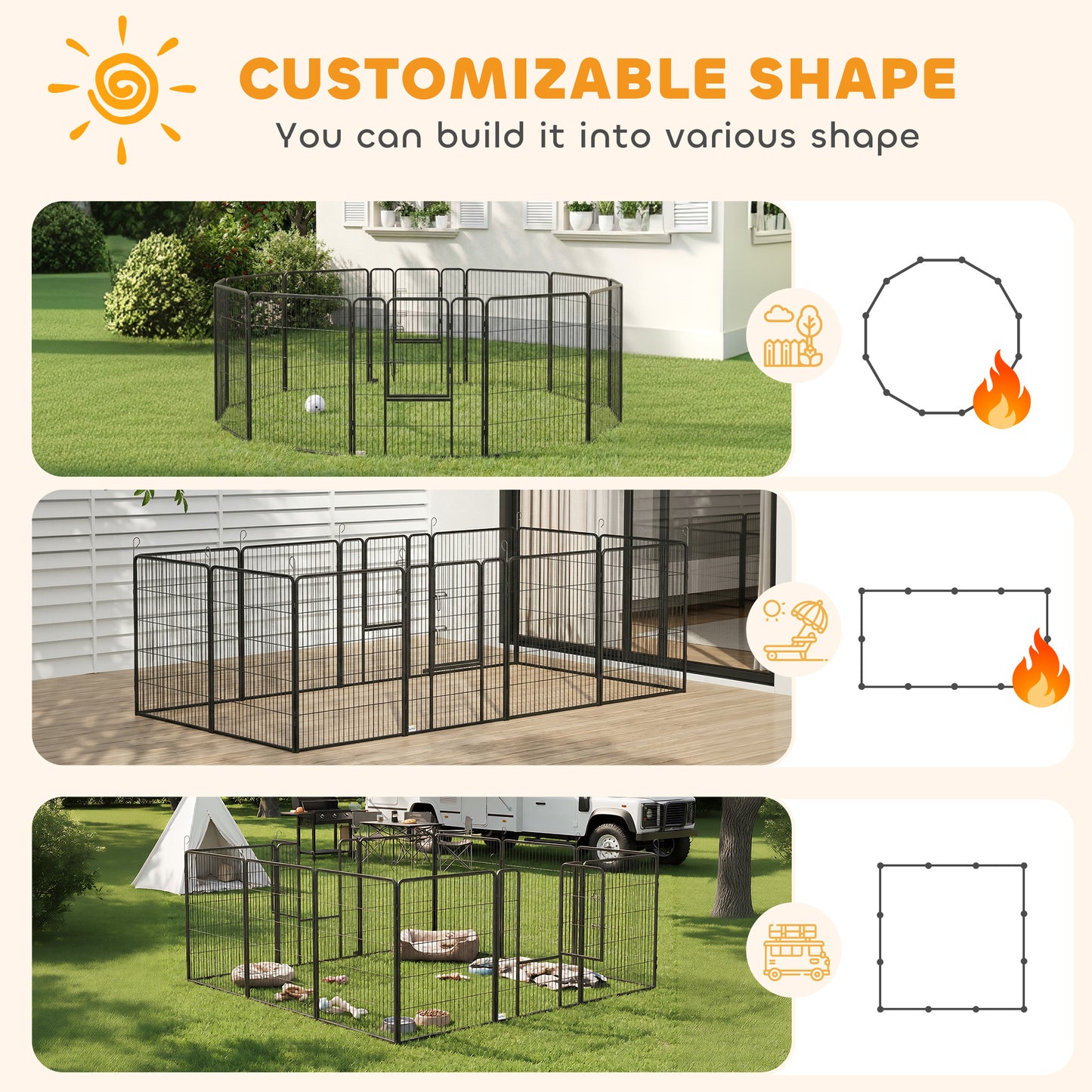 12 Panels Heavy Duty Puppy Playpen, for Small Dogs, Indoor and Outdoor Use - Silver