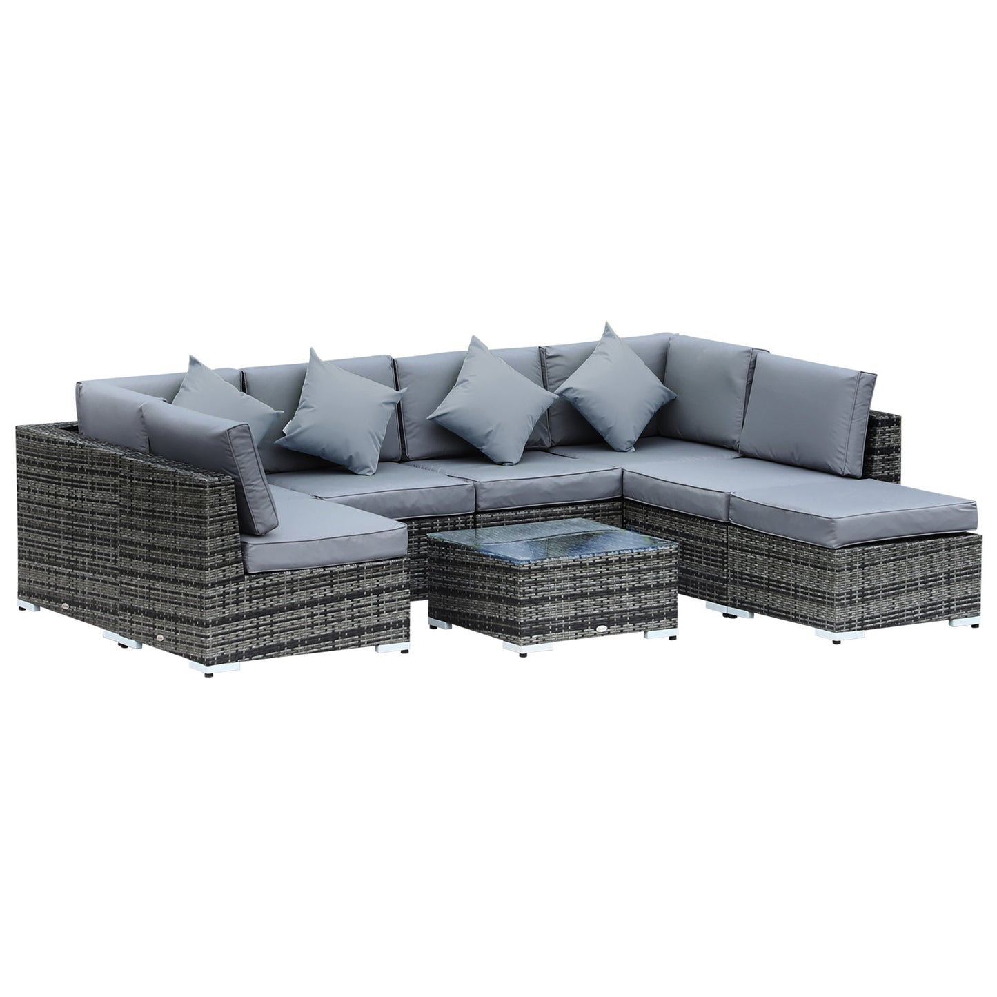 8 Piece Rattan Corner Sofa Set with Wide & Deep Seat, Assembled Aluminium PE Rattan Garden Furniture Set