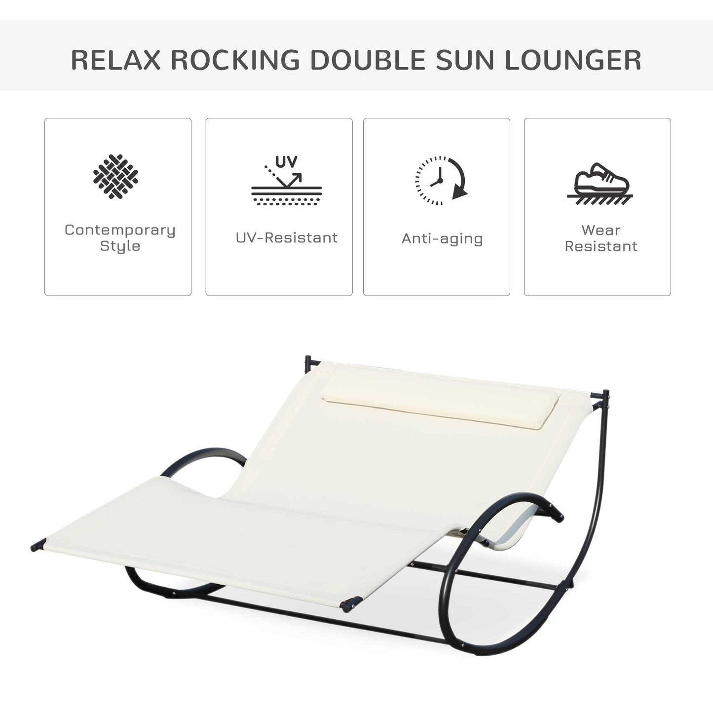 Double Sun Lounger, Rocking Lounger Sunbed Daybed with Armrest and Headrest Pillow, for Two, For Outdoor Patio Garden