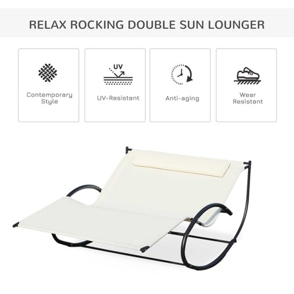 Double Sun Lounger, Rocking Lounger Sunbed Daybed with Armrest and Headrest Pillow, for Two, For Outdoor Patio Garden