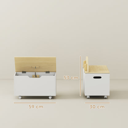 Toy Box with Lid, Toy Chest with Wheels and Safety Hinges, Toddler Storage Organiser for Playroom, Bedroom, White