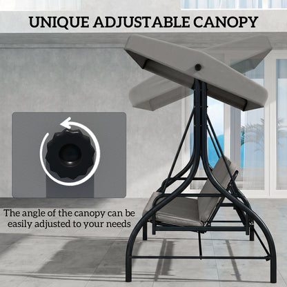 3 Seater Canopy Swing Chair, 2 in 1 Garden Swing Seat Bed, with Adjustable Canopy and Metal Frame, Light Grey
