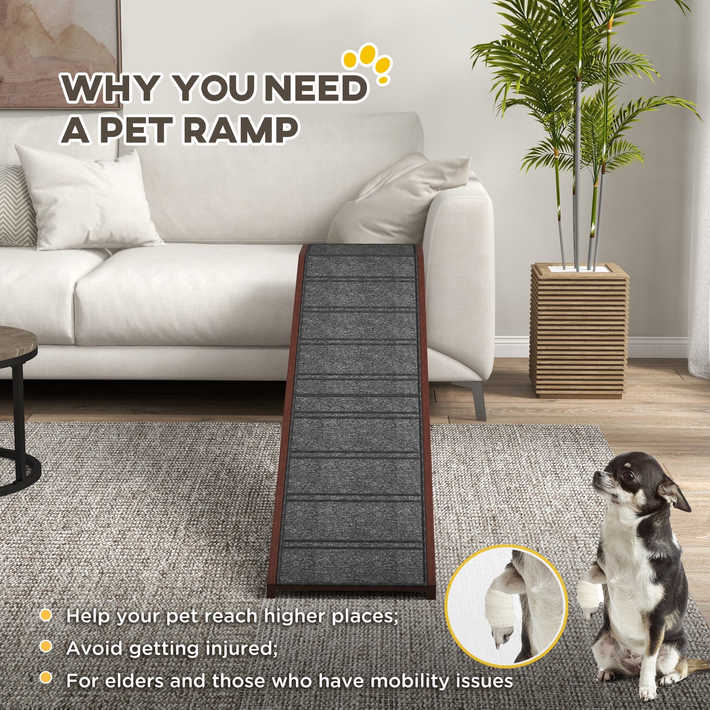 Pet Ramp for Dogs with Non-Slip Carpet and Top Platform - Brown & Grey