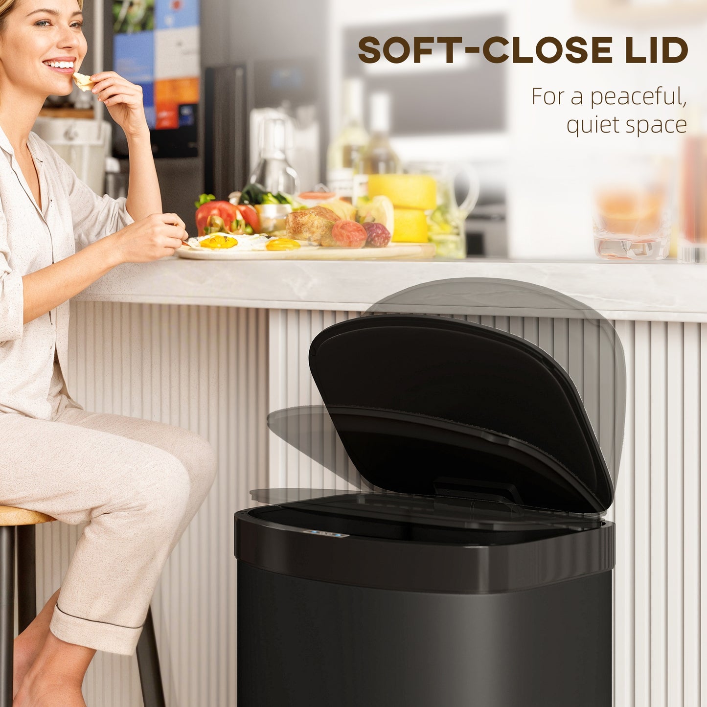 55L Sensor Bin with Soft-Close Lid, Automatic Touchless Motion Sensor Kitchen Bin with Fingerprint Resistant Stainless Steel