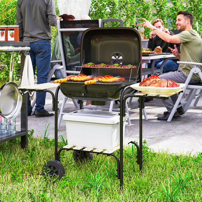 Charcoal Barbecue Grill Portable BBQ Grill with 1840 cm² Cooking Area, 3 Shelves, Adjustable Vent, Lockable Lid