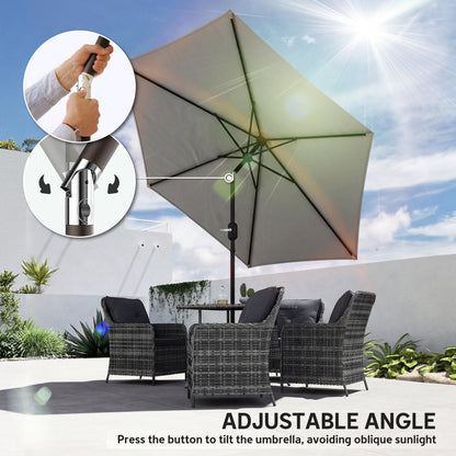 2.6 m Garden Parasol Umbrella with Aluminium Pole, Outdoor Patio Umbrella with Tilt and Crank, Vent, Light Grey