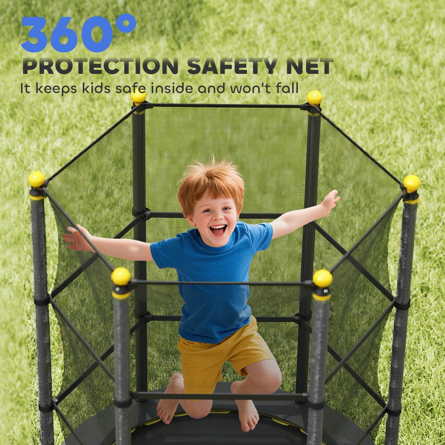 4.6FT/55" Kids Trampoline with Enclosure Net, Outdoor Indoor Use, for Ages 3-10 Years, Black