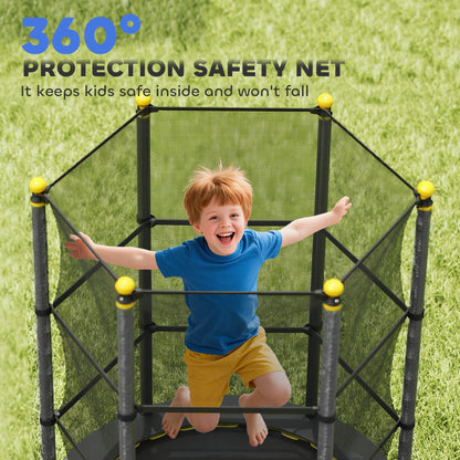 4.6FT/55" Kids Trampoline with Enclosure Net, Outdoor Indoor Use, for Ages 3-10 Years, Black