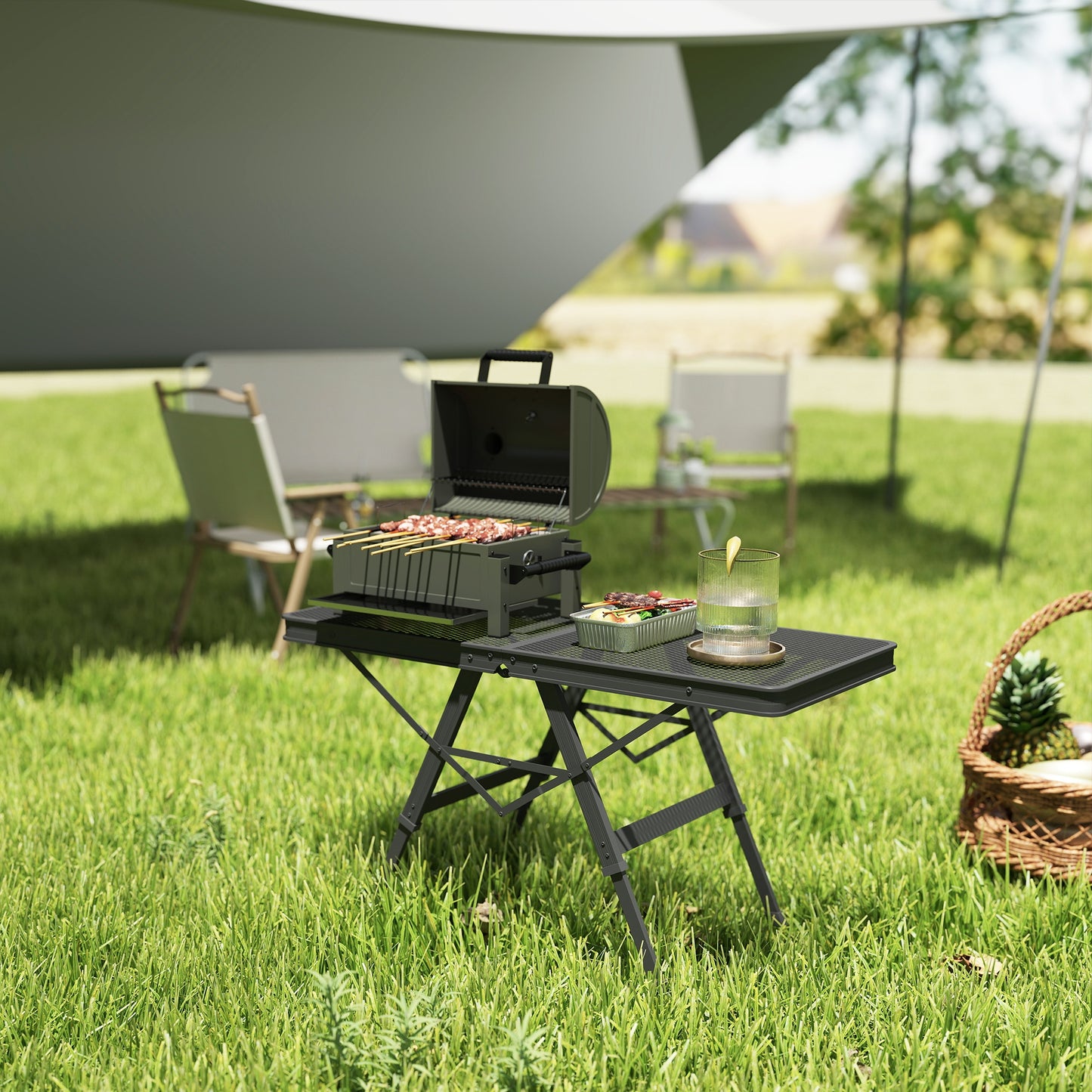 3 ft Folding Camping Table w/ Adjustable Heights, Portable Lightweight Outdoor Folding Picnic Table