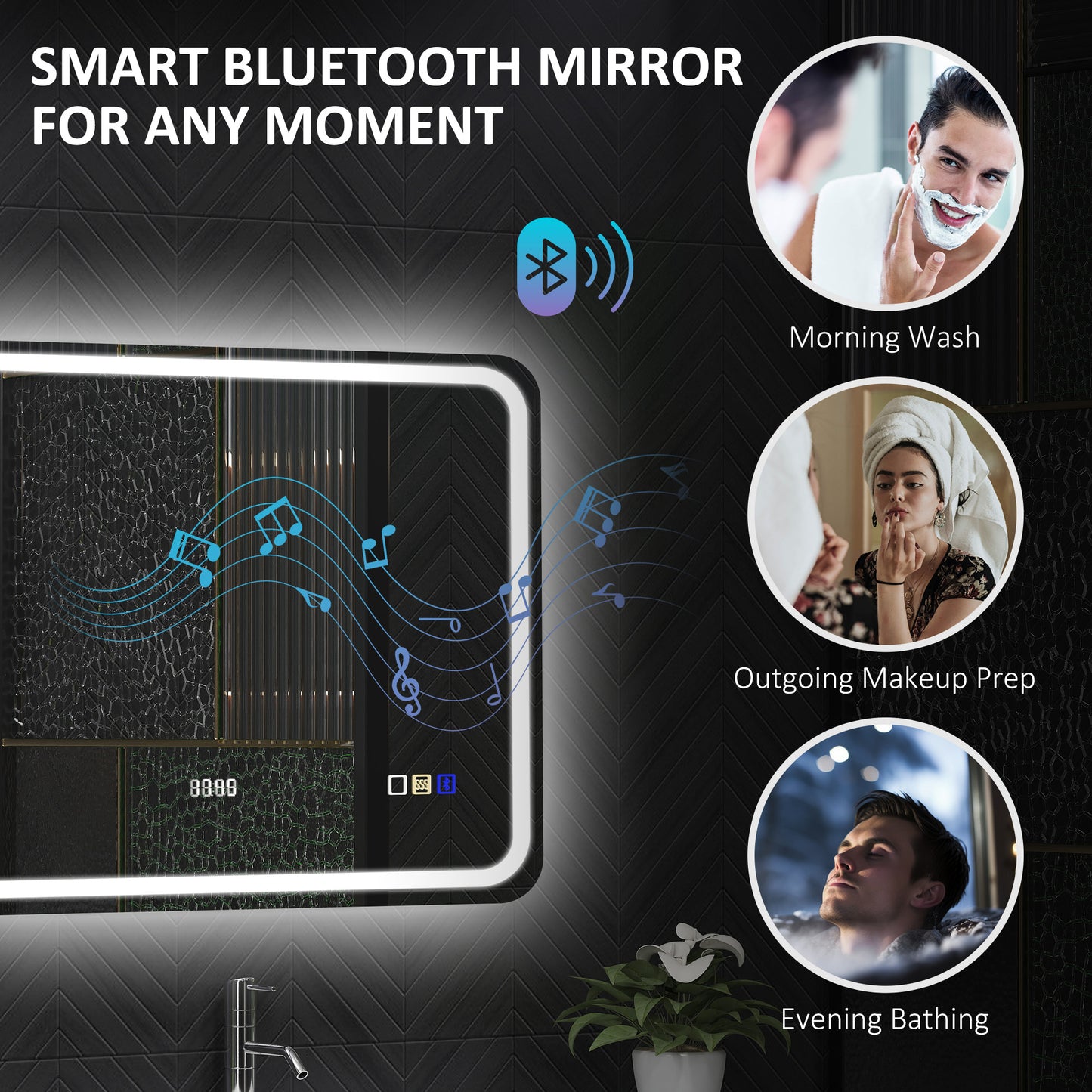 80 x 60 cm Bluetooth Bathroom Mirror - Silver-Tone