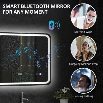 80 x 60 cm Bluetooth Bathroom Mirror - Silver-Tone