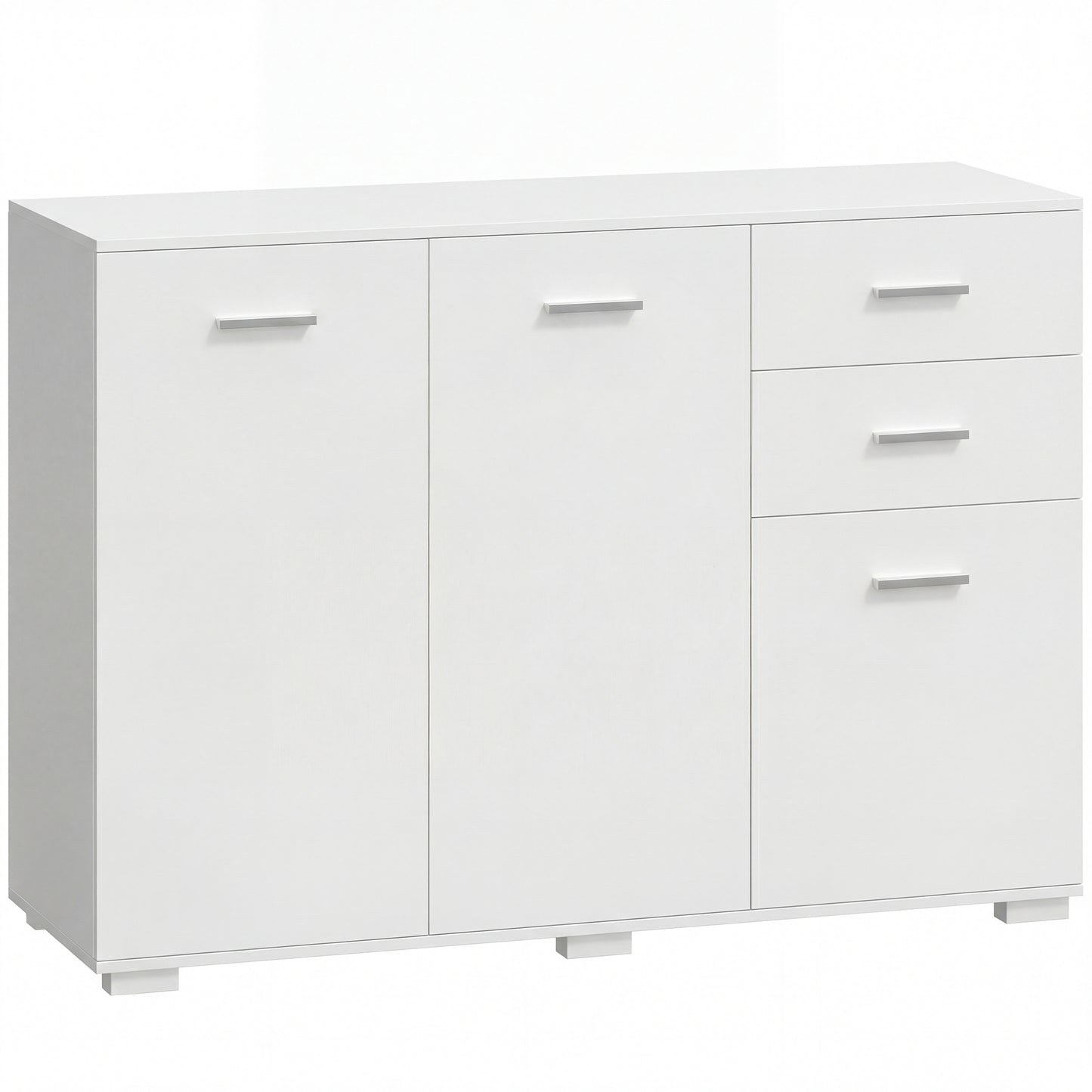 Sideboard, Modern Storage Cabinet with 2 Drawers, 3 Doors and Adjustable Shelves, White