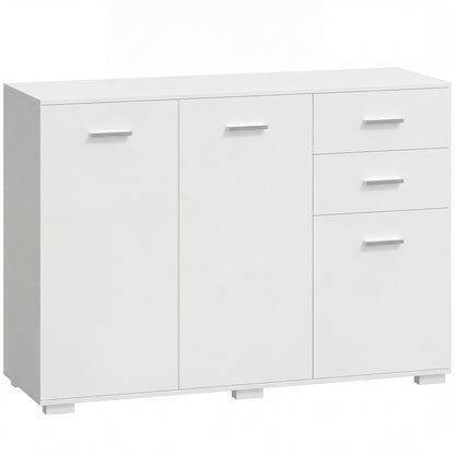 Sideboard, Modern Storage Cabinet with 2 Drawers, 3 Doors and Adjustable Shelves, White