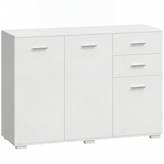 Sideboard, Modern Storage Cabinet with 2 Drawers, 3 Doors and Adjustable Shelves, White