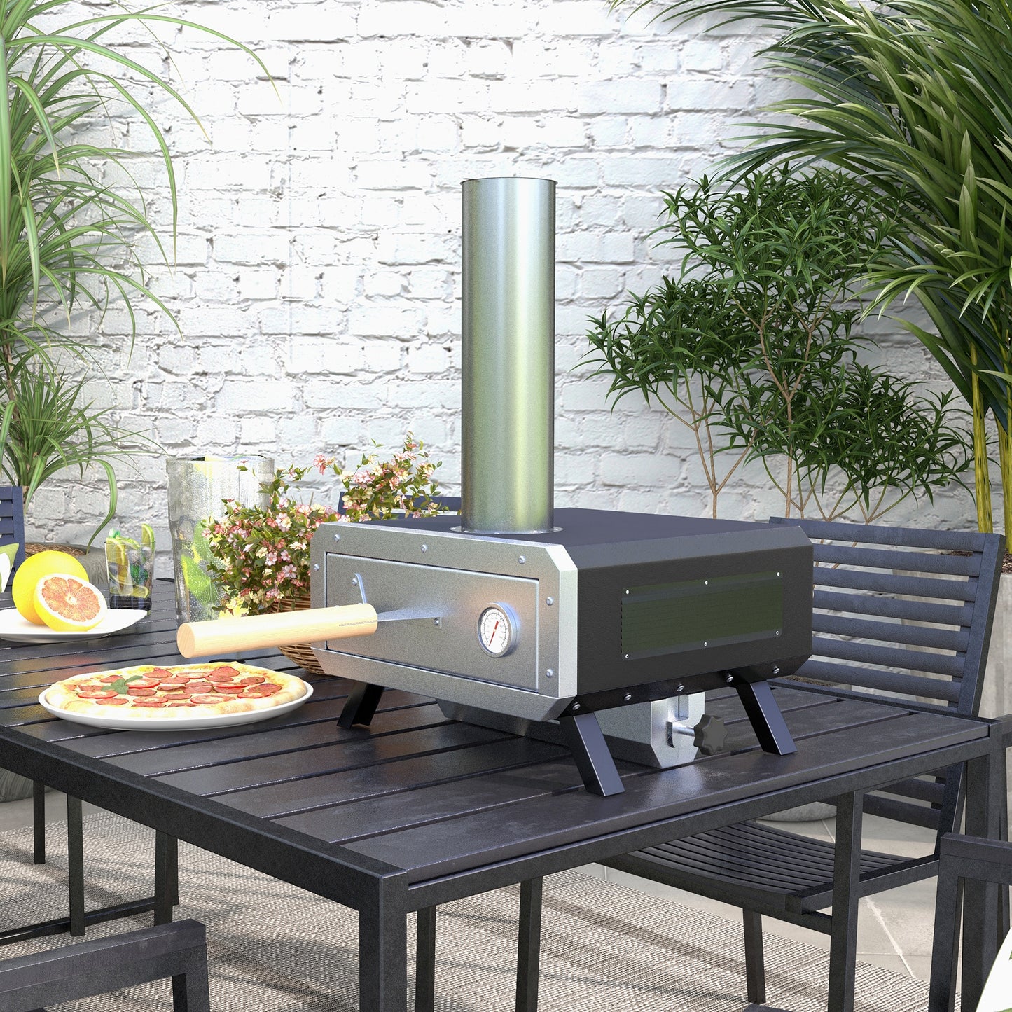 Portable Wood Pellet Pizza Oven with 12" / 30cm Rotating Pizza Stone, Peel and Cover, Wood Fired Pizza Maker