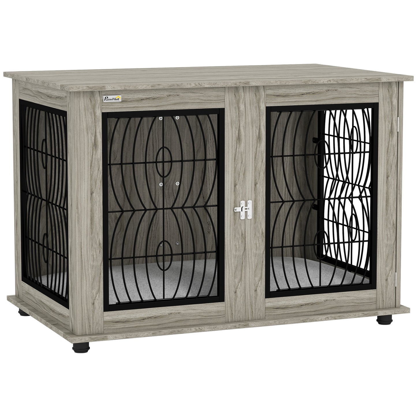 46.46'' Dog Crate Furniture Table with Soft Washable Cushion and Lockable Door, for Large Indoor Dogs, Grey