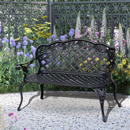 Garden Bench, Cast Aluminium, 107Lx58Wx85H cm-Black