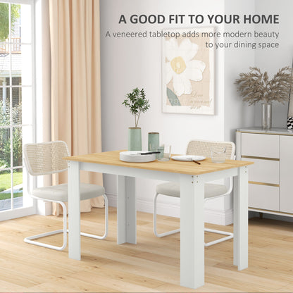 Dining Table for 4-6 People, Kitchen Table with Wood Effect for Dining Room, Oak and White