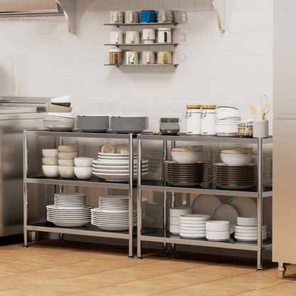 3-Tier Bakers Rack with Storage, Stainless Steel Microwave Stand with Adjustable Shelves for Small Spaces
