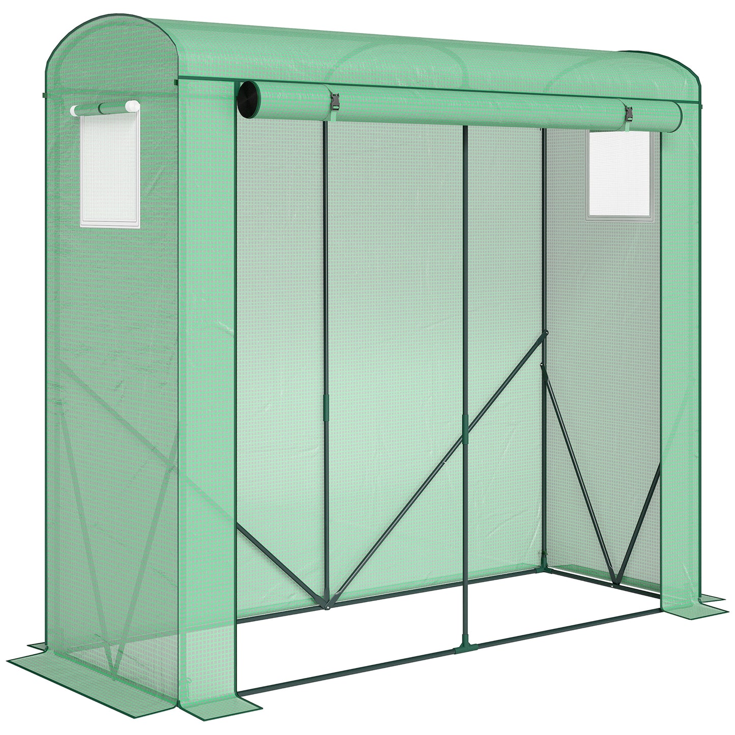 Mini Greenhouse, Garden Tomato Growhouse with Roll-Up Door and 2 Mesh Windows, PE Cover, 200 x 75 x 188 cm, Green
