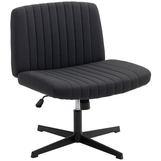 Armless Office Chair No Wheels, Linen Fabric Criss Cross Legged Desk Chair with Wide Seat, Thick Padding, Tilt Function