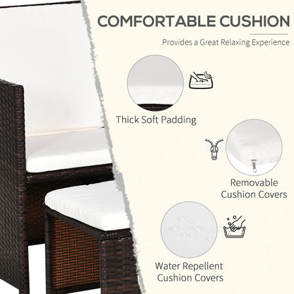 2 Seater Rattan Cube Garden Furniture Set, Rattan Dining Set with Cushions, Outdoor Dining Table and Chairs with 2 Armchairs