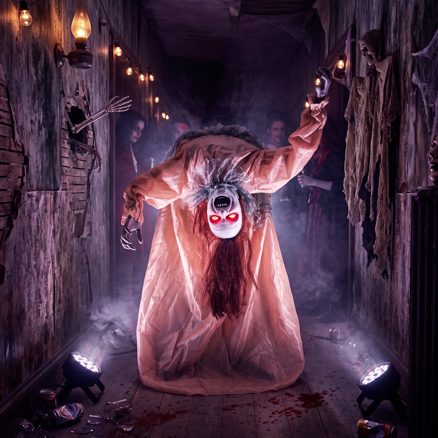 Animated Halloween Ghost, Halloween Animatronics with Creepy Screams, Glowing Eyes, Sound/Touch Activated