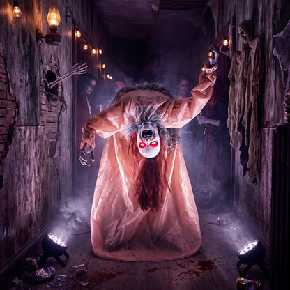 Animated Halloween Ghost, Halloween Animatronics with Creepy Screams, Glowing Eyes, Sound/Touch Activated