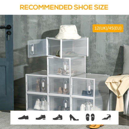 8PCS Clear Shoe Box, Plastic Stackable Shoe Storage Box for UK/EU Size up to 12/46 with Magnetic Door for Women/Men