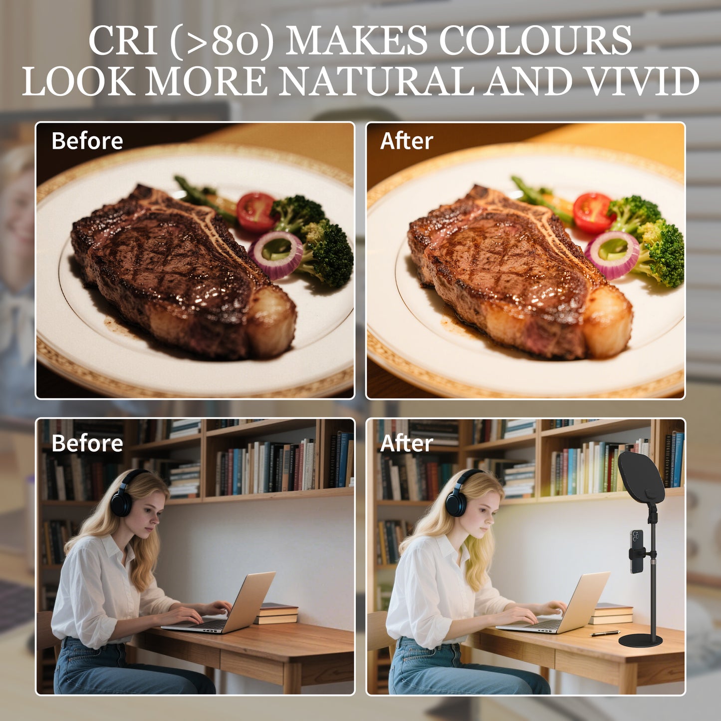 Selfie Light for Video Conference Lighting, Dimmable Desk Lamp with Stand Phone Holder