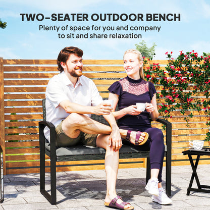 Two-Seater Rattan Garden Bench - Light Grey