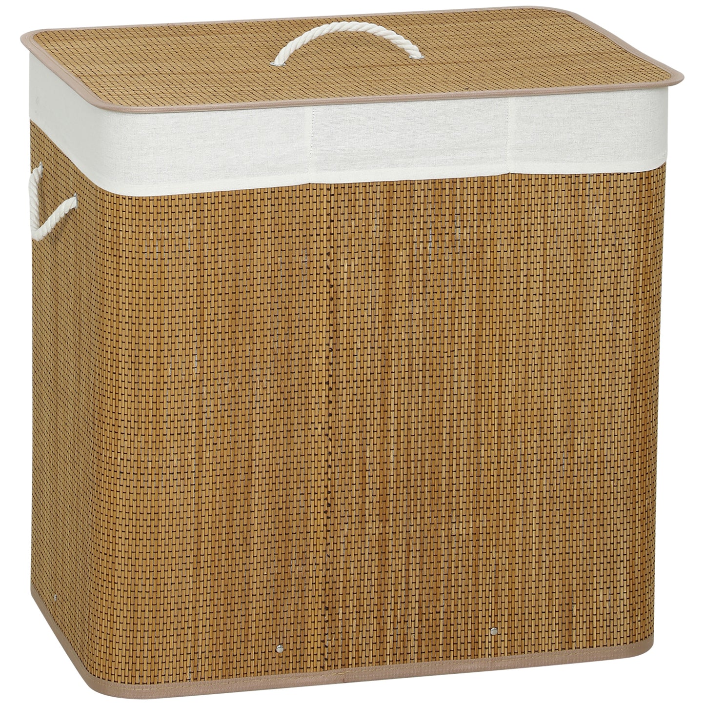 3 Section Laundry Basket with Lid, 144L Bamboo Laundry Hamper with Handles, Removable and Washable Liner, Brown