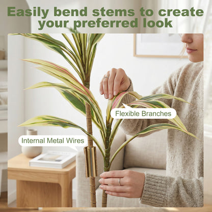 90 cm Artificial Cordyline Tree in Moss Effect Pot, Realistic PEVA Faux Plant, Yellow
