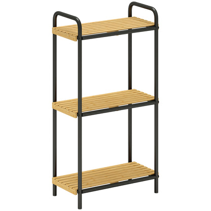 3-Tier Bamboo Bathroom Storage Shelf, Freestanding Narrow Shelving Unit with Slatted Shelves for Kitchen Bathroom Living Room