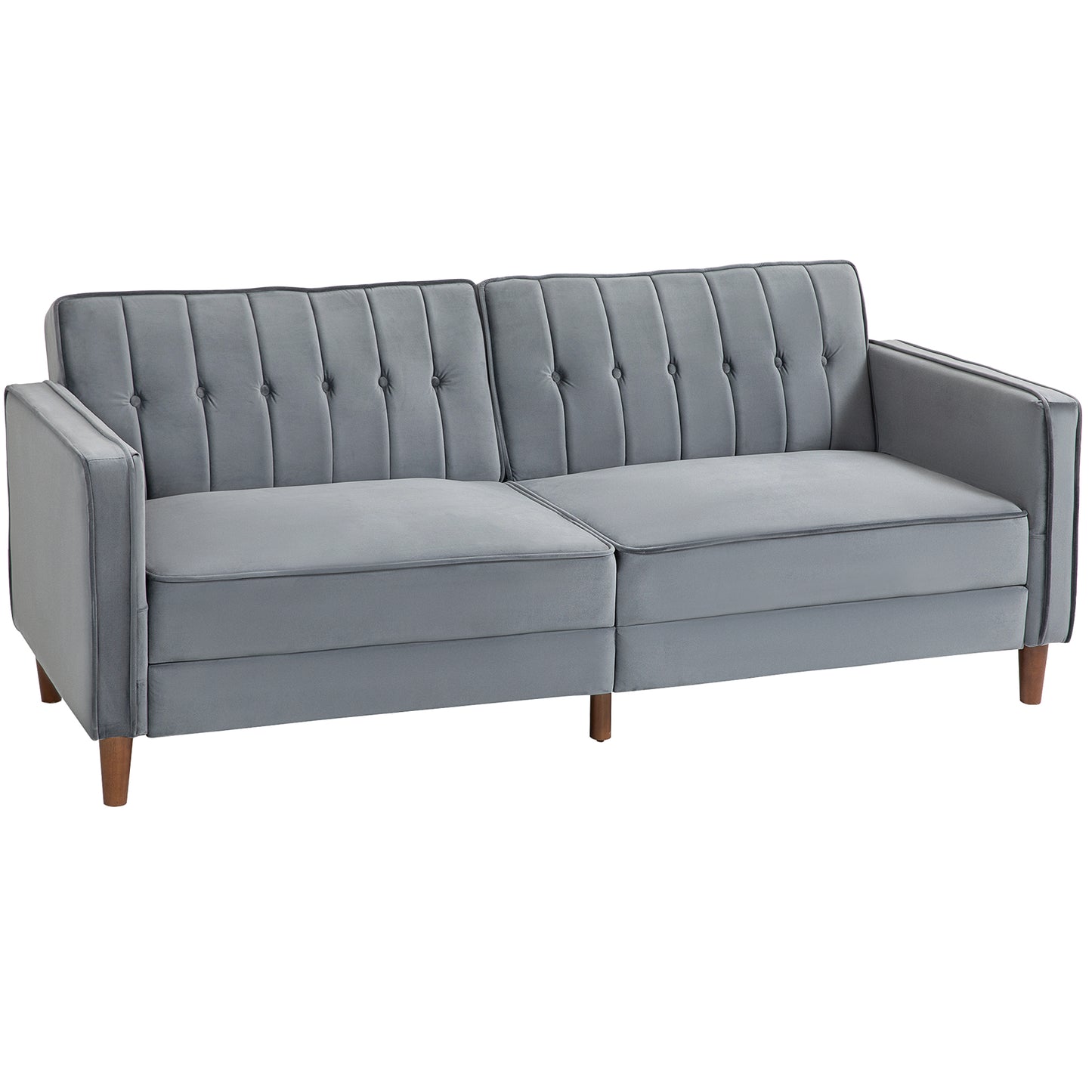 Velvet-Feel Three-Seater Sofa Bed with Wooden Legs, 300 kg - Dark Grey