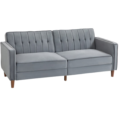 Velvet-Feel Three-Seater Sofa Bed with Wooden Legs, 300 kg - Dark Grey