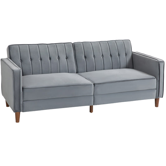 Velvet-Feel Three-Seater Sofa Bed with Wooden Legs, 300 kg - Dark Grey