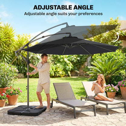 3m Overhanging Parasol, with Base, Weights and Cover - Black
