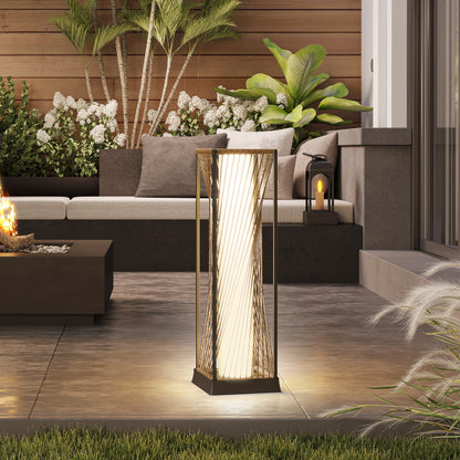 Rattan Solar Garden Lights, Auto On/Off LED Floor Lamp, Sand Brown