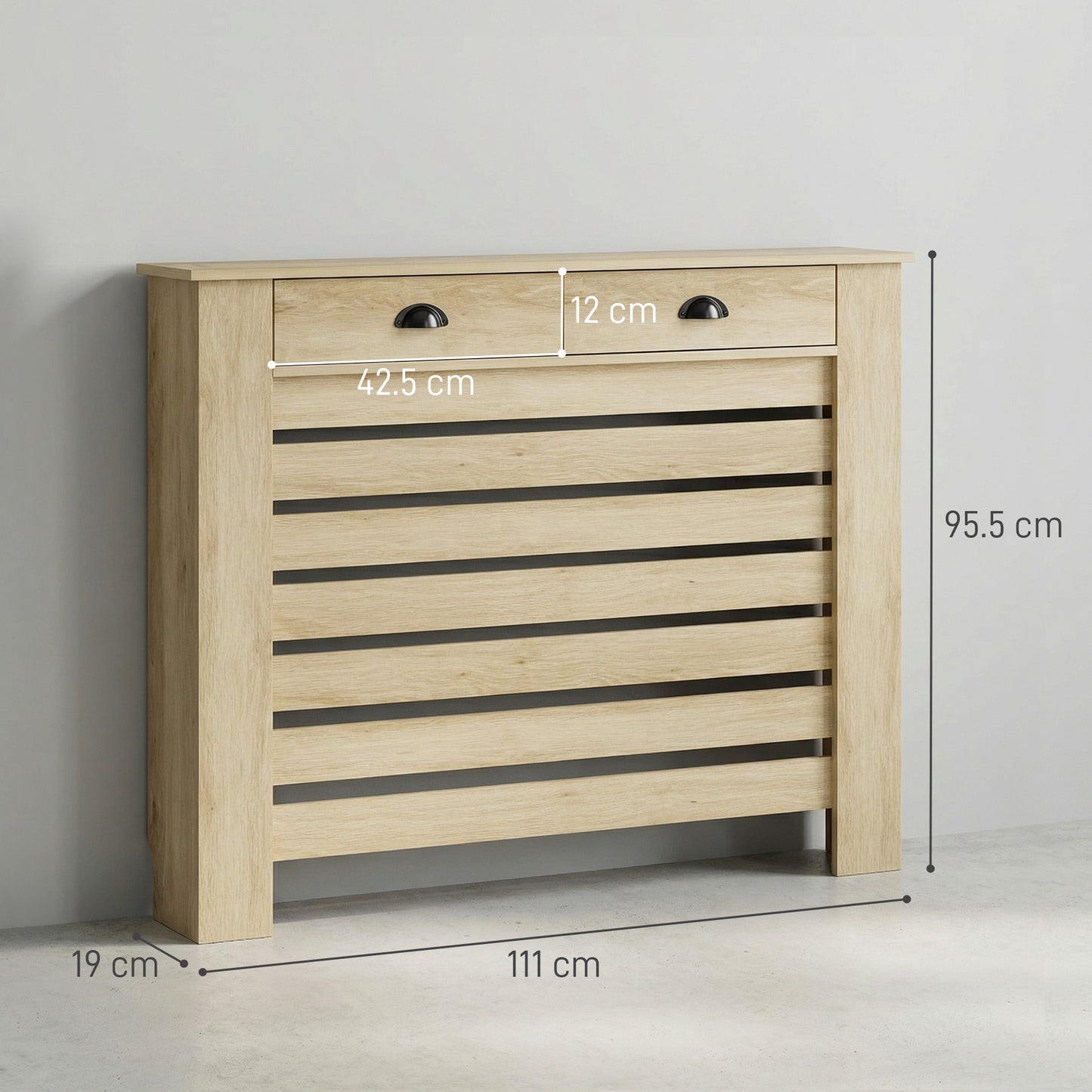 95.5H x 111Wcm Radiator Cover, with Drawer - Oak
