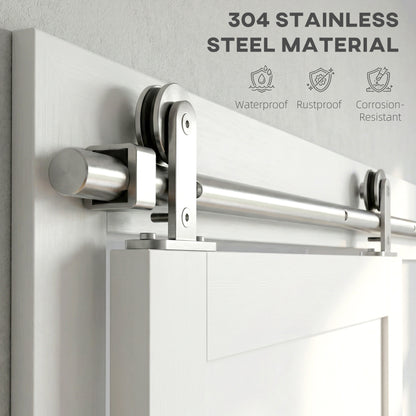 Sliding Door Hardware Kit Smooth Quiet 304 Stainless Steel for 200cm Track Sliver Tone