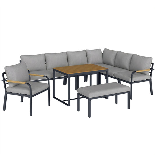 7 Seater Garden Furniture Set, Metal Garden Sofa Set with Cushions, Outdoor Furniture Conversation Sets, Light Grey