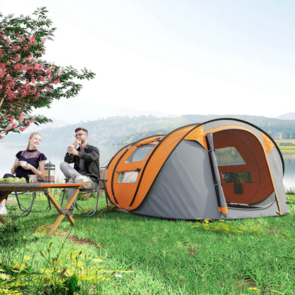 4 Person Pop-up Camping Tent Family Tent with Ground Sheet, 4 Windows and Portable Carry Bag for Beach Outdoor Trip, Orange